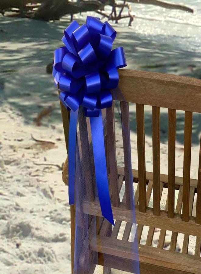 GiftWrap Etc. Royal Blue Wedding Pull Bows with Tulle Tails - 8" Wide, Set of 6, Wedding Pew Bows, 4th of July, Police Support, Summer, Birthday, Decoration, Christmas, President's Day, Easter, Memorial Day - Image 2